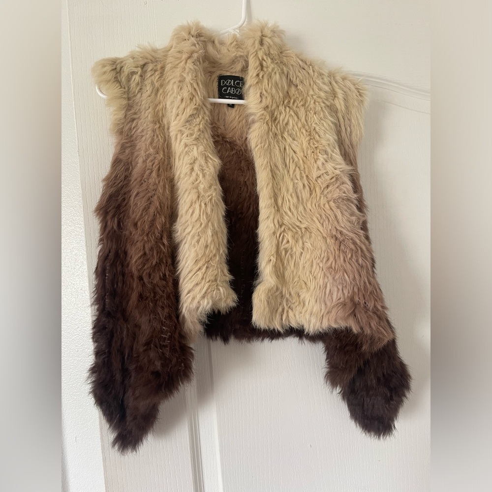 RARE Real Rabbit Ombré Fur Vest- Dolce Cabo. Brown/ tan